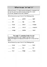 English worksheet: A and AN