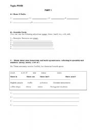 English worksheet: test about food and others