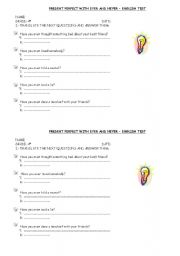 English worksheet: present perfect EVER and NEVER.