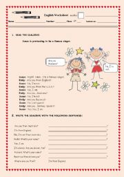 English Worksheet: verb TO BE