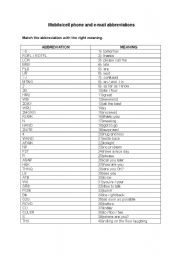 English Worksheet: E-mail abbreviations