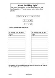 English Worksheet: Word building ight