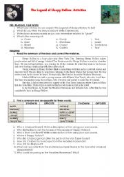 English Worksheet: THE LEGEND OF SLEEPY HOLLOW. ACTIVITIES