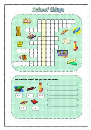 English Worksheet: school objects