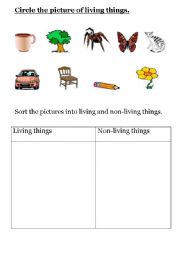 English worksheet: living and non-living things