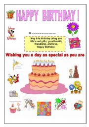 English Worksheet: HAPPY BIRTHDAY