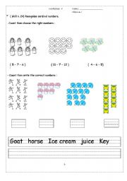 English worksheet: supply numbers and copy simple words