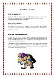English Worksheet: About Guy Fawkes 5th November