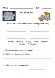 English worksheet: Days of the week worksheet