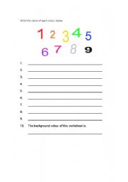 English Worksheet: write the name of each color