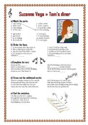 English Worksheet: Suzanne Vega - Toms Diner