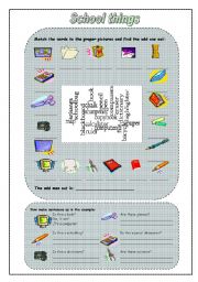 English Worksheet: school objects