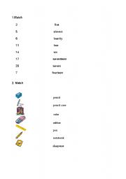 English Worksheet: Numbers and school tools