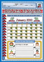 ORDINAL NUMBERS - BIRTHDAYS