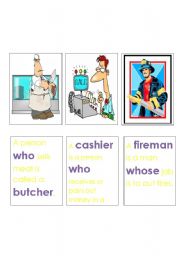 English Worksheet: Jobs and Relative Clauses Memory Game 4. 