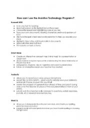 English Worksheet: How To Use Assistive Technology Software
