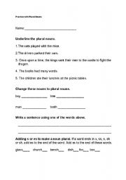 English worksheet: Practice with Plural Nouns