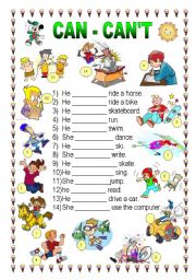 English Worksheet: CAN - CANT 