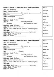 English Worksheet: Korean public school- grade 6, chapter 14, dialogue work sheet