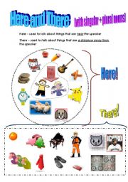 English Worksheet: Here and There (with singular and plural nouns)