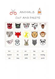 English Worksheet: ANIMALS - CUT AND PASTE