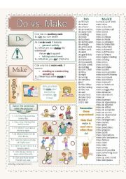 English Worksheet: Do vs. Make - 2 pages + key