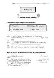 English Worksheet: conversation   Inviting  accept invitation 