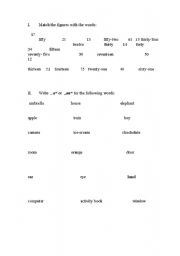 English worksheet: Numbers+ Aricles
