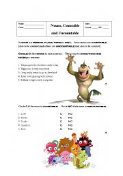 English Worksheet: Countable and uncountable nouns