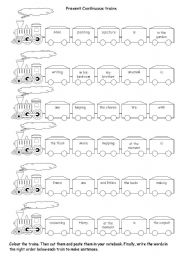 English Worksheet: Present Continuous trains (made by me -NOT stolen or copied!)