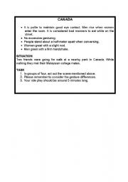 English worksheet: role play situations on gestures around the world