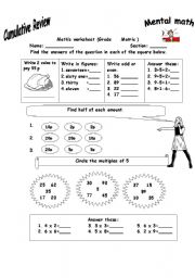 English worksheet: math cumulative review