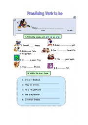 English Worksheet: Practising Verb TO BE (beginners)