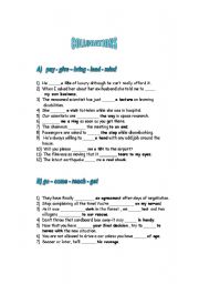 English worksheet: Collocations with pay, bring ,give, go, come ,get etc