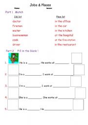 English worksheet: Jobs & places