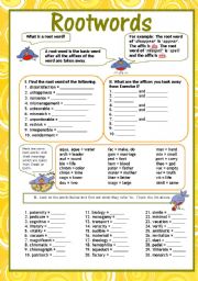 English Worksheet: Root words (including some latin root words) 