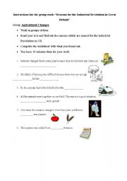 English Worksheet: Group work - Instructions: reasons for the industrial revolution in GB (German bilingual class)