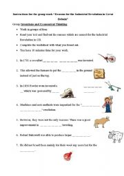 English Worksheet: Group work - Instructions: reasons for the industrial revolution in GB (German bilingual class)