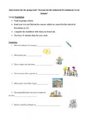 English Worksheet: Group work - Instructions: reasons for the industrial revolution in GB (German bilingual class)