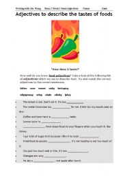 English Worksheet: Food Adjectives