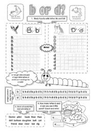 English Worksheet: B or D? - an alphabet worksheet to practise the difference between letters b and d
