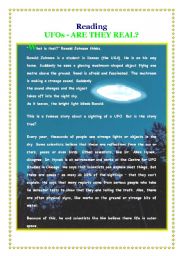 English Worksheet: UFOs - Are they real?