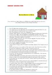 English Worksheet: Energy saving tips