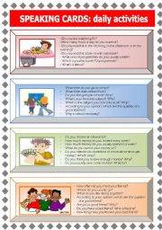 English Worksheet: Speaking Cards: daily activities (1 of 3)