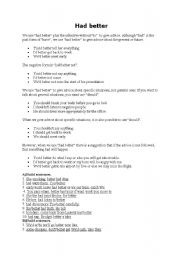 English Worksheet: had better-should-ought to