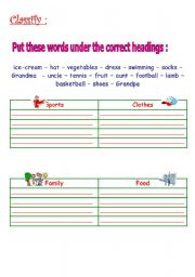 English worksheet: classify