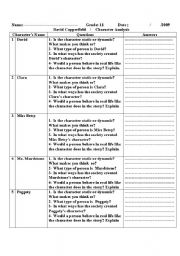 English Worksheet: David Copperfield - Character Analysis