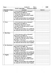 English worksheet: David Copperfield - Character Analysis