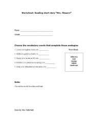English worksheet: using voacabs in context