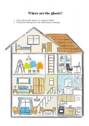 English Worksheet: Prepositions of Place of the ghosts